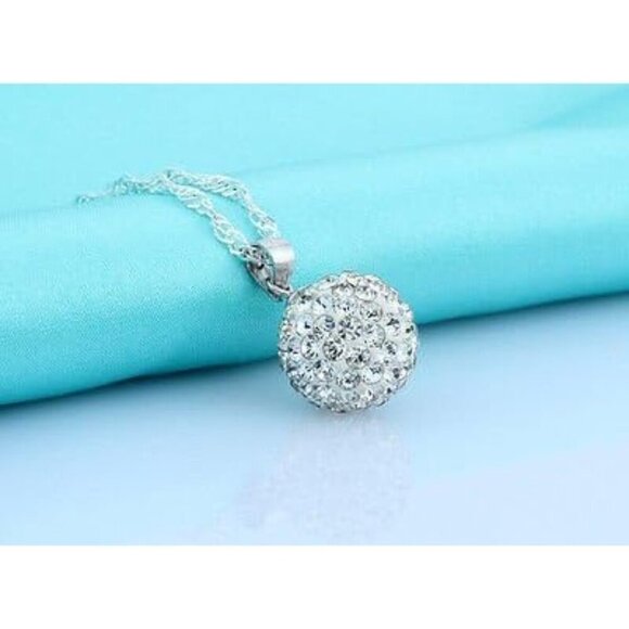 Crystalline Azuria White Disco Ball Pendant Necklace 18" Solid Silver S925 - Picture 3 of 6